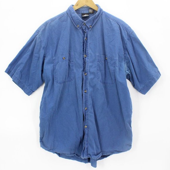 Vintage White Sierra Men's Blue Casual Short Sleeve Button Down Shirt Sz XL 90's - Picture 1 of 8
